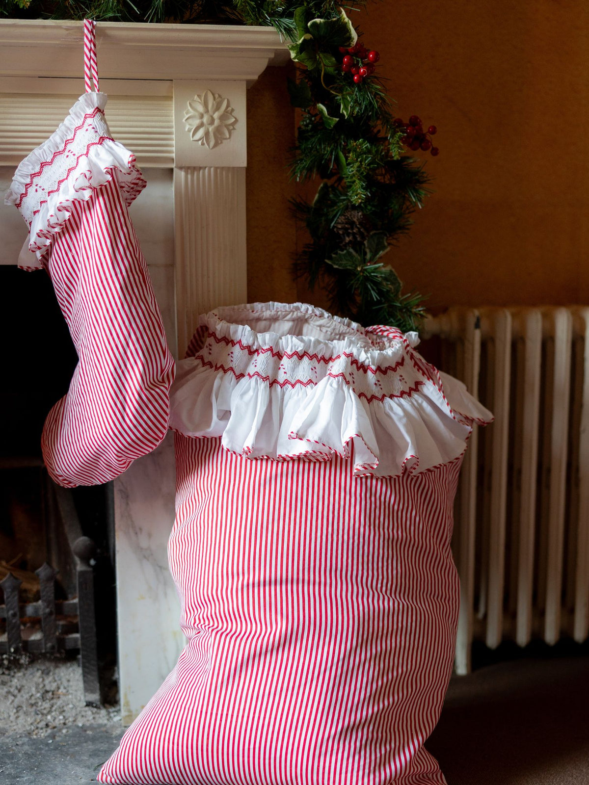 Edit58 x Smock London Candy Cane Stripe Sack with Candy Cane Hand Smocking