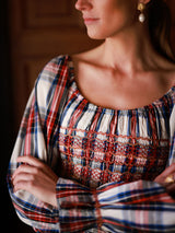 Amelia Earhart Dress Britannia Check with Winter Berry Hand Smocking