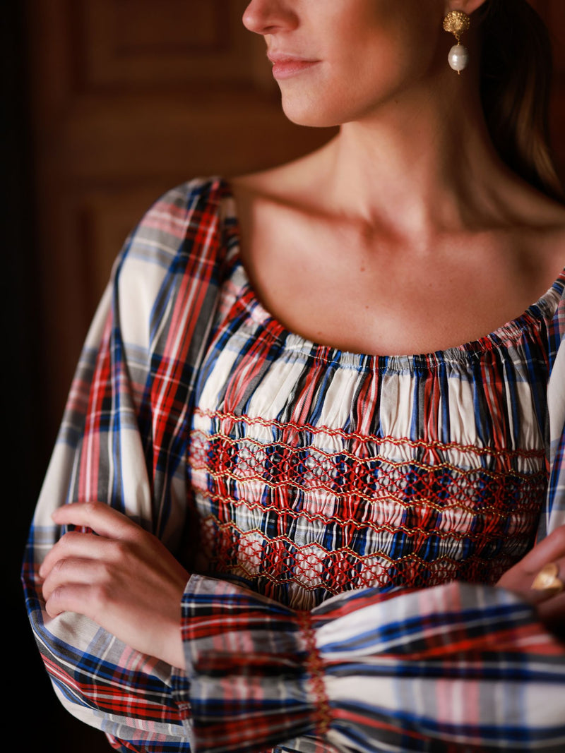 Amelia Earhart Dress Britannia Check with Winter Berry Hand Smocking