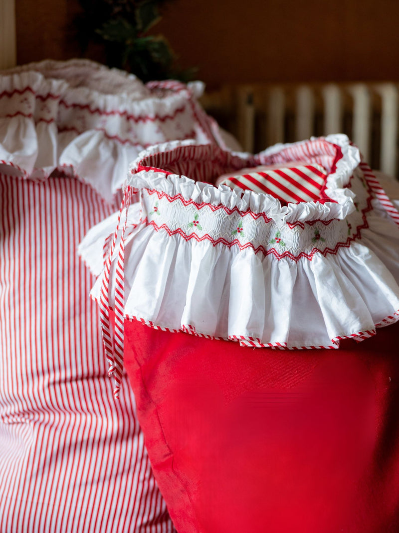 Edit58 x Smock London Crimson Needlecord Sack with Holly Hand Smocking