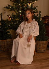 2-3 & 3-4y Memo Press x Smock London Nightingale Girls Dress Moonstone with Gold Bows Hand Smocking