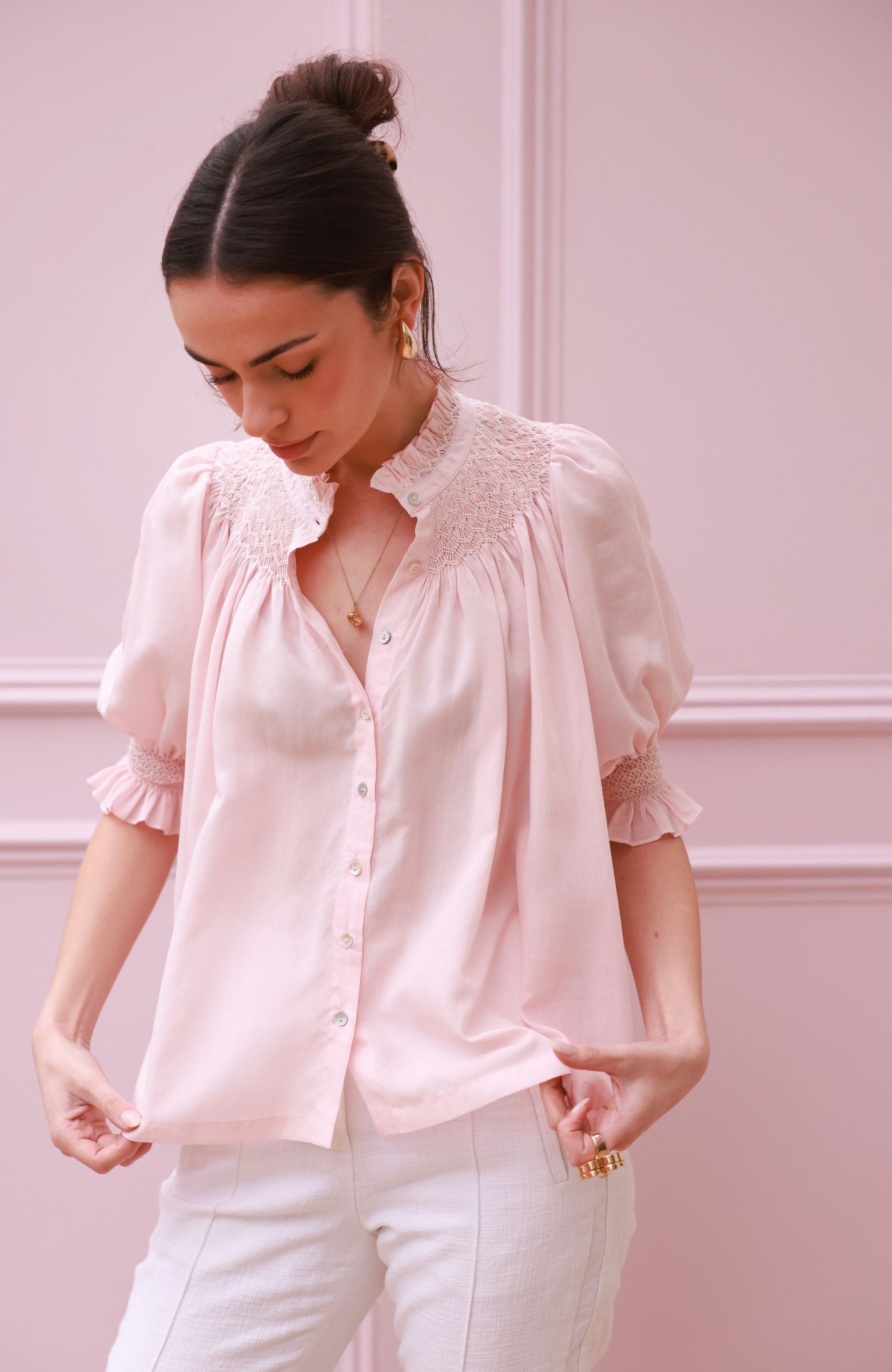 Scholl Summer Blouse Seashell Cotton Voile with Milk Hand Smocking Edition 67