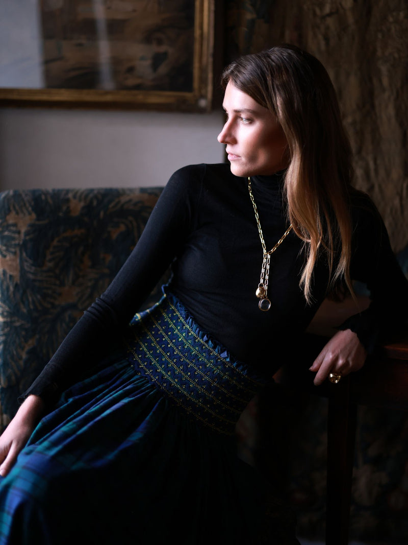 Sullivan Women's Skirt Black Watch Tartan with Royal Navy Hand Smocking