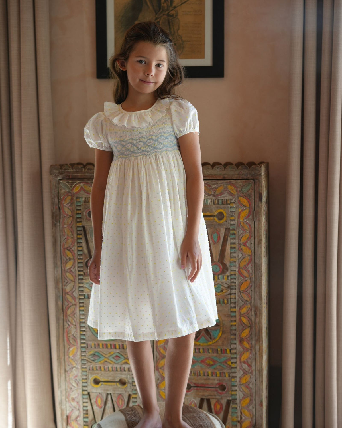 Katherine Johnson Dress Pastel Plumetti with Baby Blue Hand Smocking