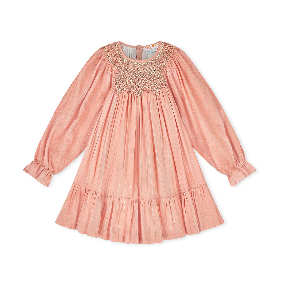 4-6y Hannah Szenez Dress Golden Girl Stripe with Opalescent Hand Smocking