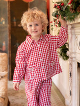 Lilly Parr Pyjamas Cranberry Gingham with Snow White Hand Smocking
