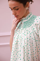 Scholl Blouse Frog Polka cotton with Jade Hand Smocking Edition 59