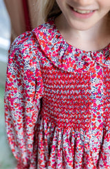 Elizabeth Blackwell Dress with Crimson Hand Smocking made with Liberty Wiltshire Fabric