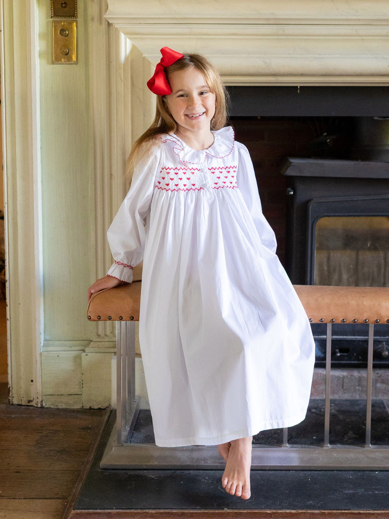 Nightingale Girls Dress Moonstone with Hearts Hand Smocking