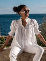 Scholl Women's Summer Blouse White with Ivory Hand Smocking Edition 9