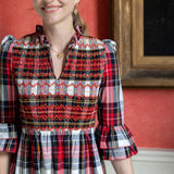 Emmeline Pankhurst Women's Dress Royal Tartan with Sleigh Bell Hand Smocking