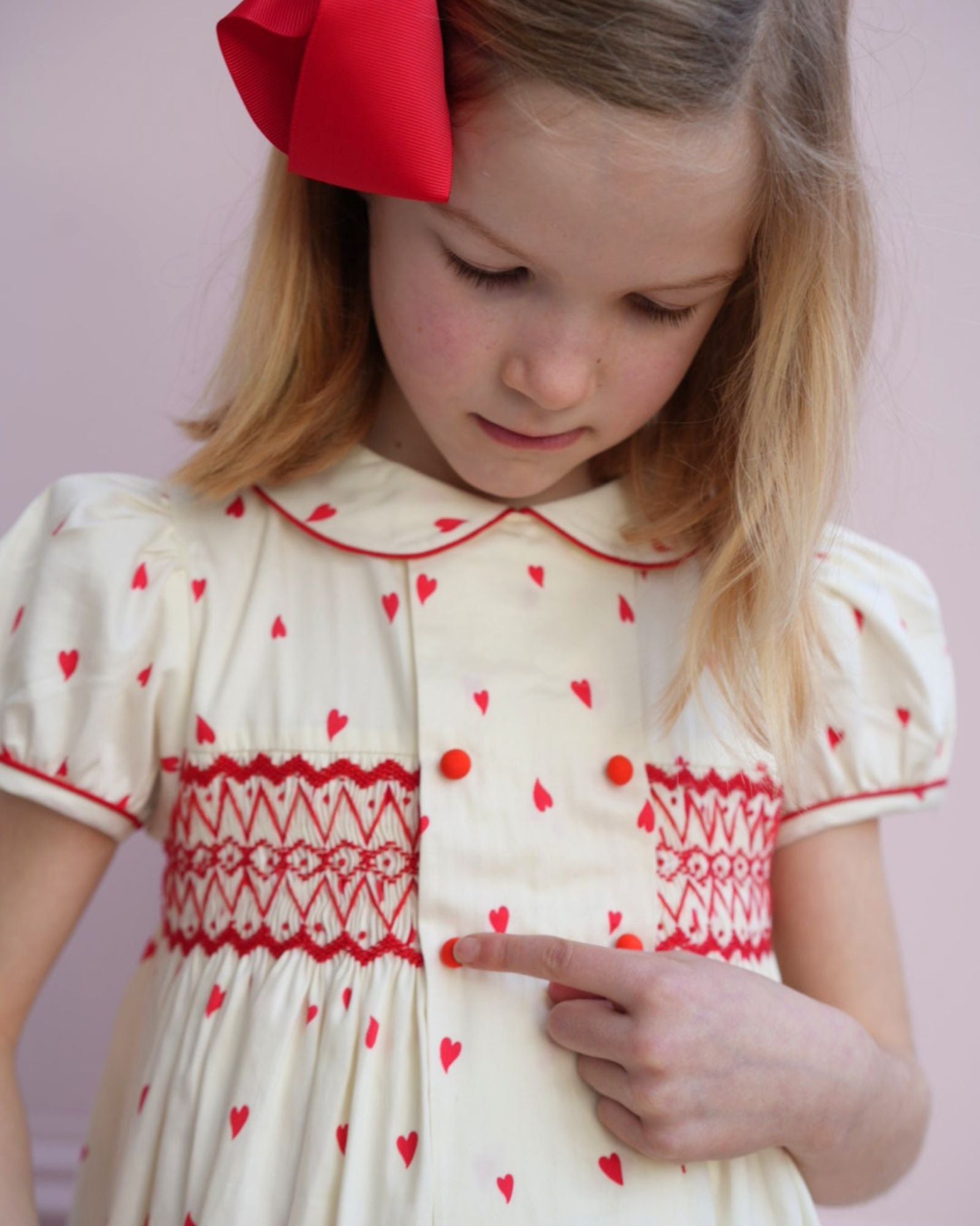 Thatcher Dress Loveheart Cotton Lawn with My Funny Little Valentine Hand Smocking