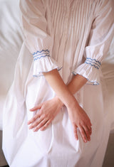 Bessie Coleman Women's Dress Moonstone Cotton with Sapphire Hand Smocking