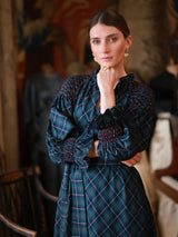 Aloha Wanderwell Dress McLaren Tartan with Cranberry Hand Smocking