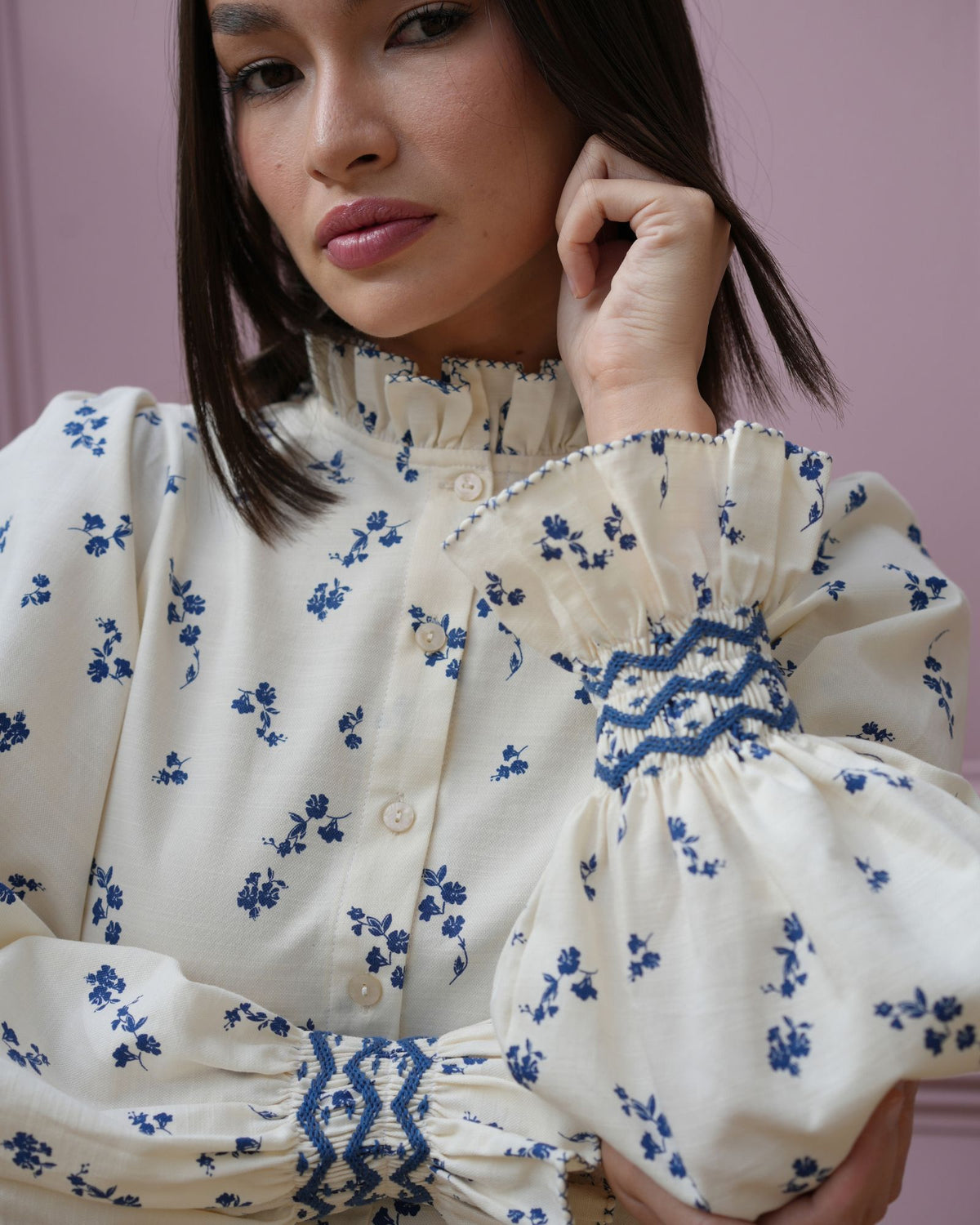 Shelley Blouse Blue Bramble Ditsy with Blueberry Hand Smocking Edition 31