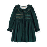 Elizabeth Blackwell Dress Pine Tree Needlecord with Nordic Sparkle Hand Smocking