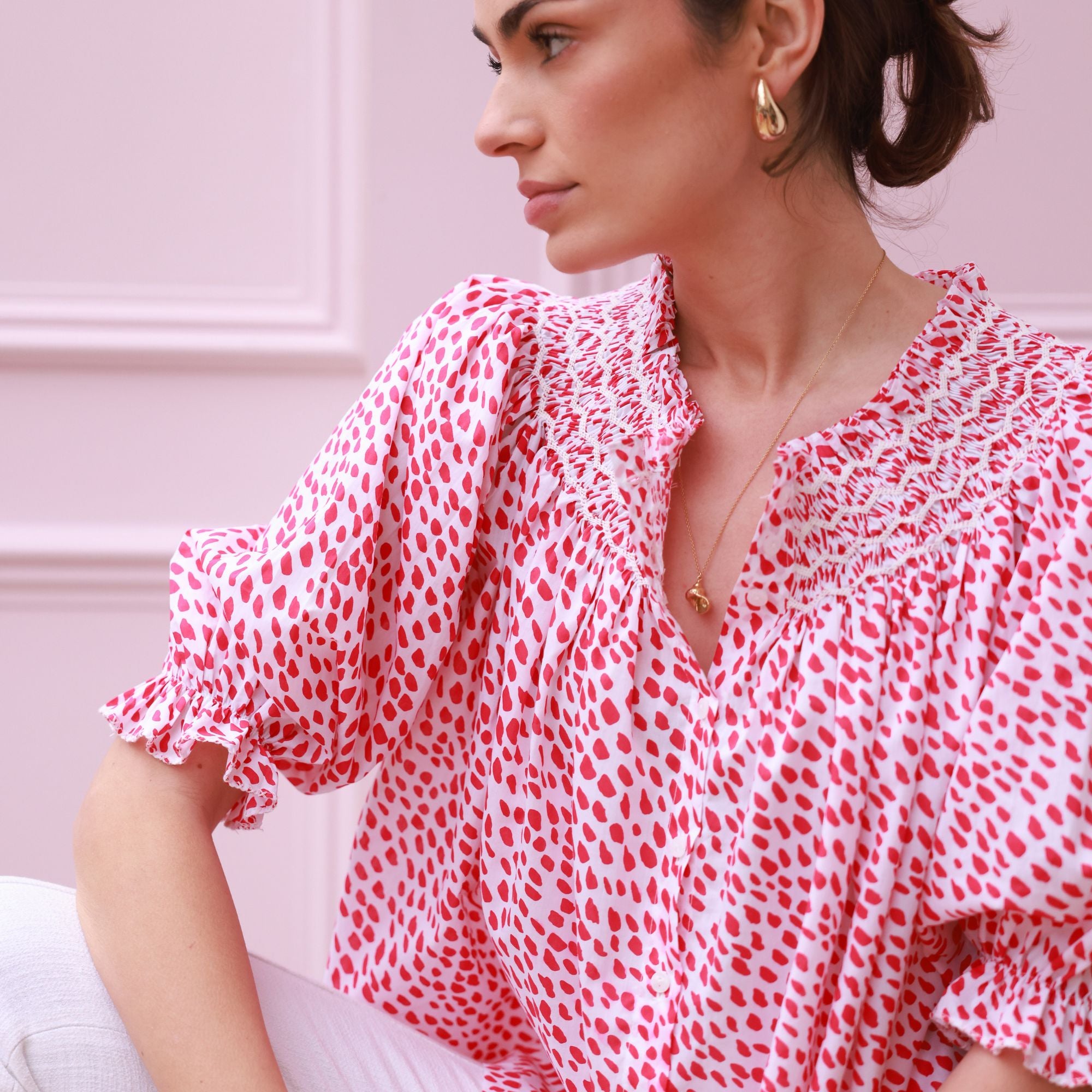Cleopatra Blouse Pink Panther Cotton with Milkshake Hand Smocking Edition 36