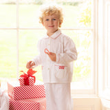 Lilly Parr Pyjamas Moonstone White with Candy Cane Trim and Hand Smocking