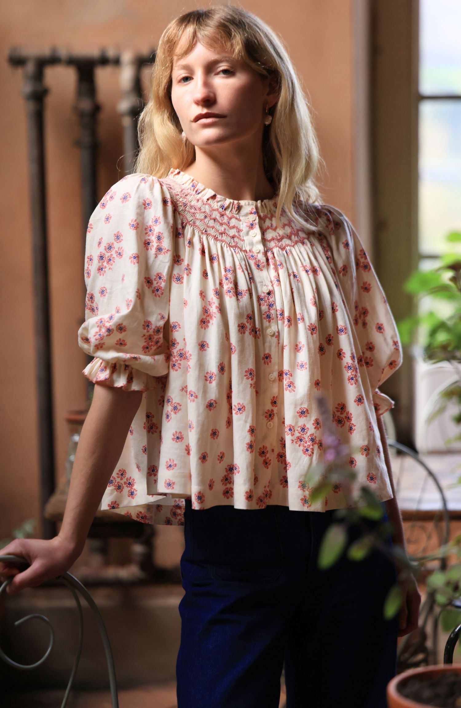 Cleopatra Blouse Painted Petals with Blush Hand Smocking Edition 38