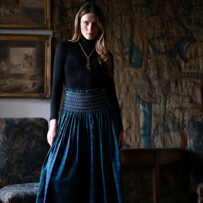 Sullivan Women's Skirt Black Watch Tartan with Royal Navy Hand Smocking