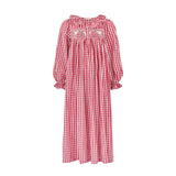 Nightingale Women's Dress Cranberry Gingham with Snow White Hand Smocking