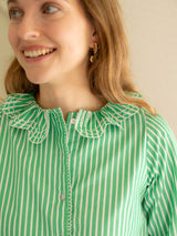 Bronte Blouse Kelly Green Stripes with Sea Spray Embroidery