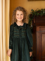 Elizabeth Blackwell Dress Pine Tree Needlecord with Nordic Sparkle Hand Smocking