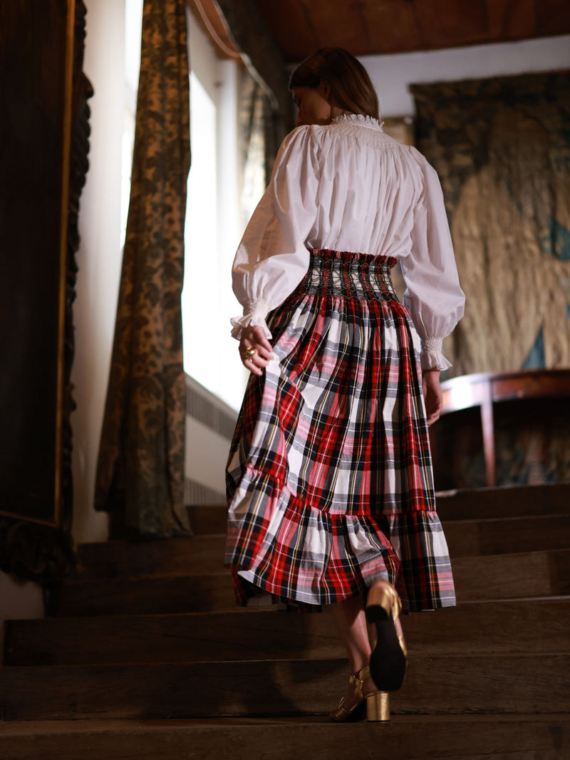 Sullivan Women's Skirt Royal Tartan with Black Gold Hand Smocking