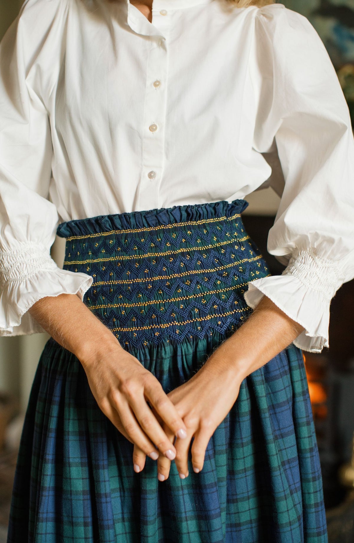 Sullivan Women's Skirt Black Watch Tartan with Royal Navy Hand Smocking