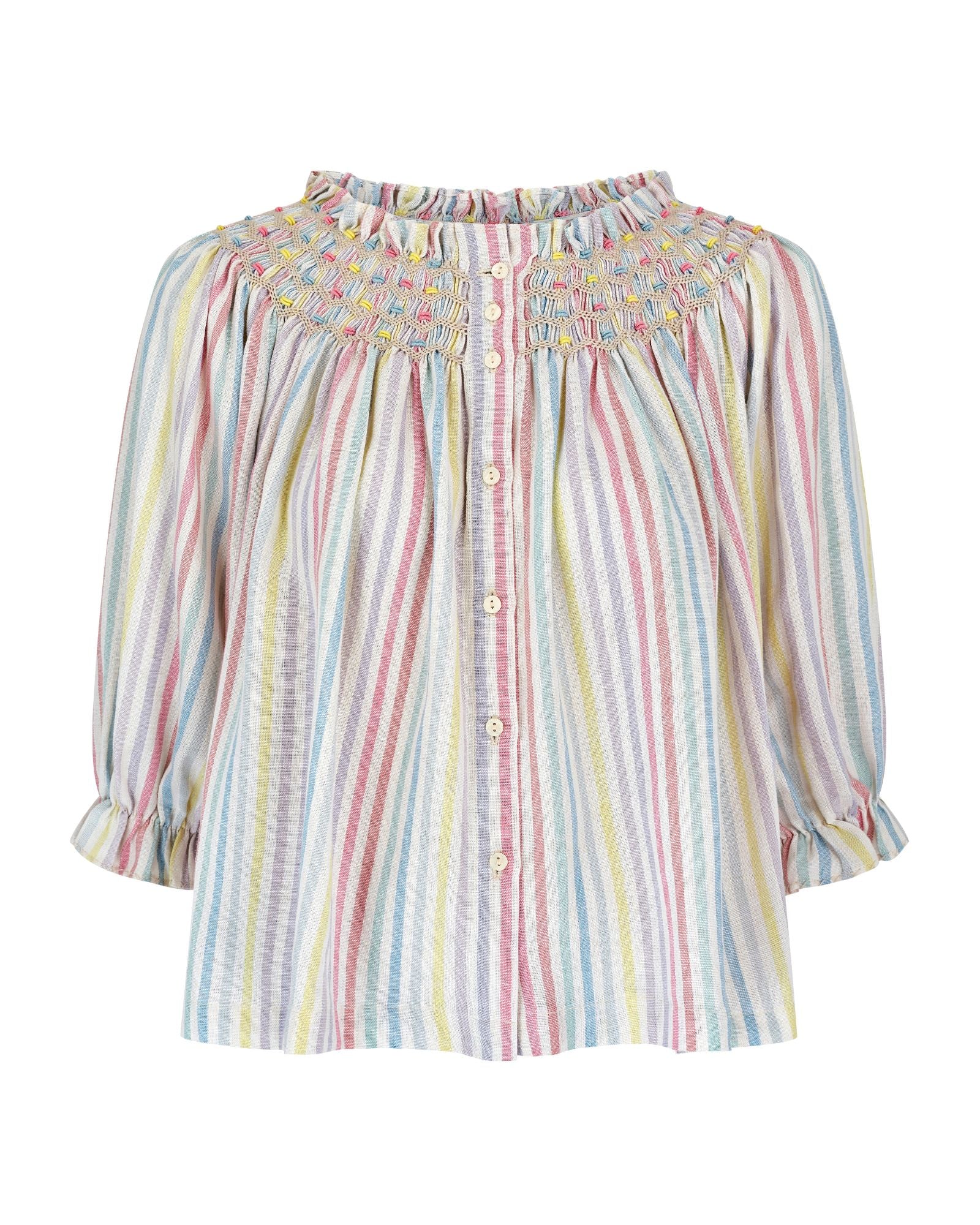 Cleopatra Blouse Pastel Rainbow with Lucky Charm Hand Smocking Edition 41