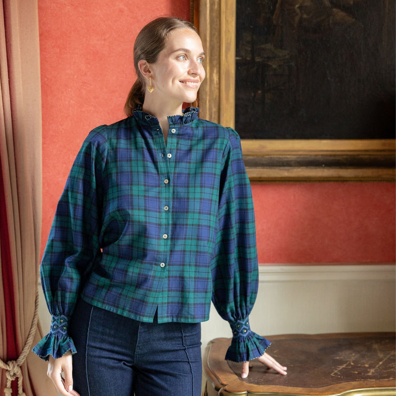 Shelley Blouse Black Watch Tartan with Royal Navy Hand Smocking Edition 14