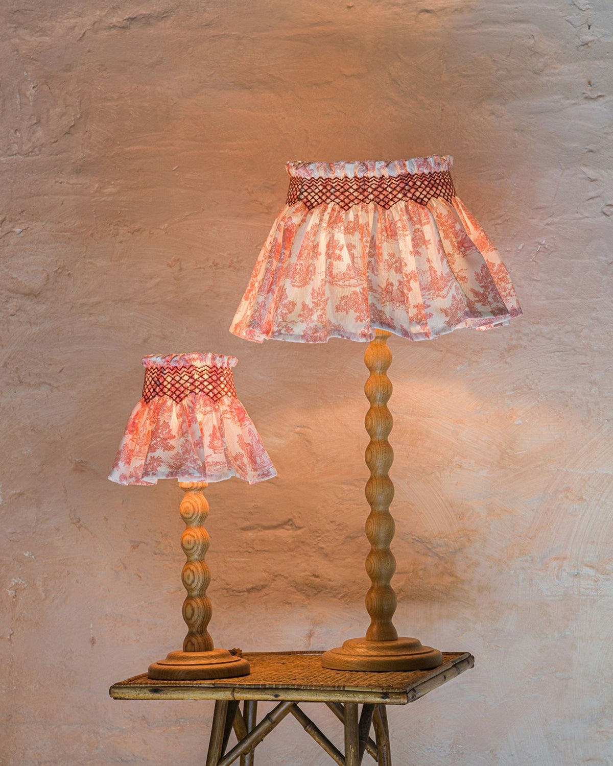 Edit58 x Smock London Elsie Lampshade Terracotta Toile with Cassis Hand Smocking