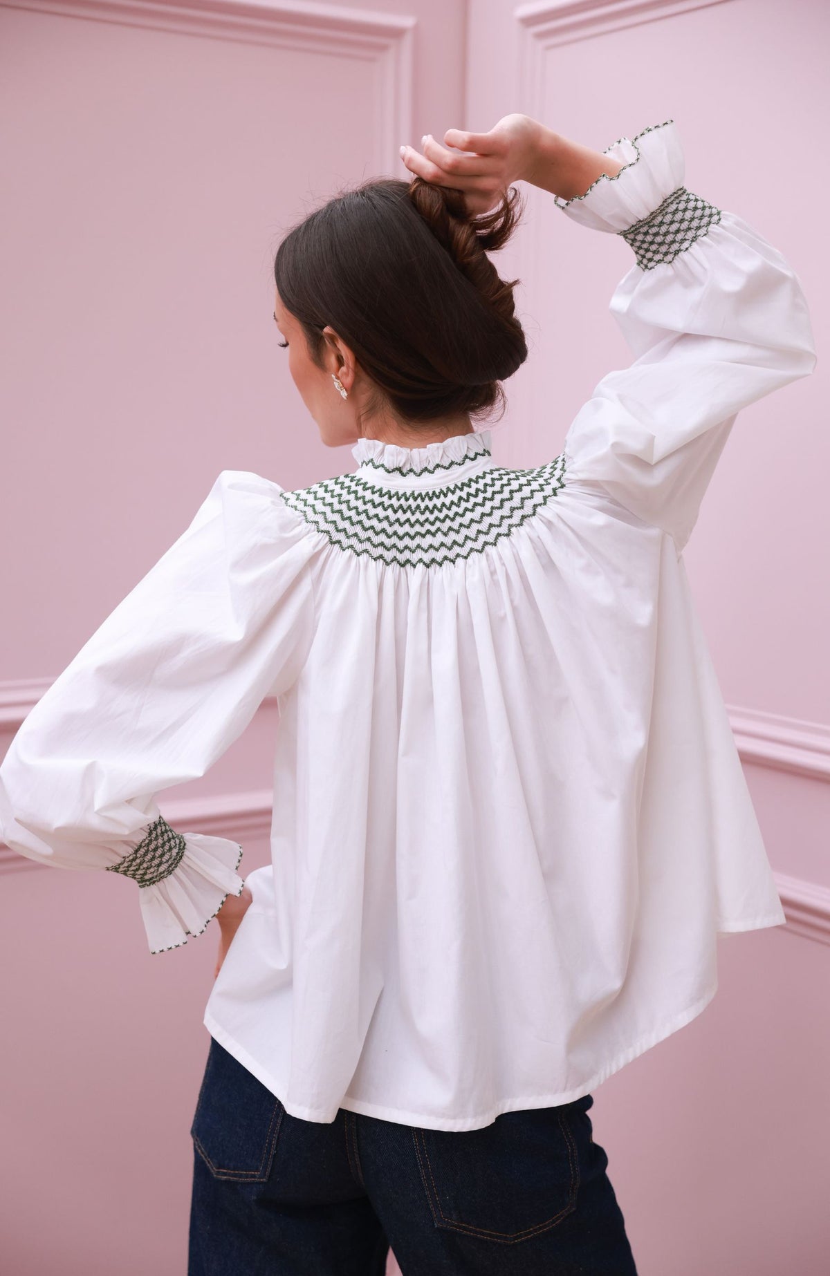 Scholl Women's Blouse White with Oak Leaf Hand Smocking Edition 55