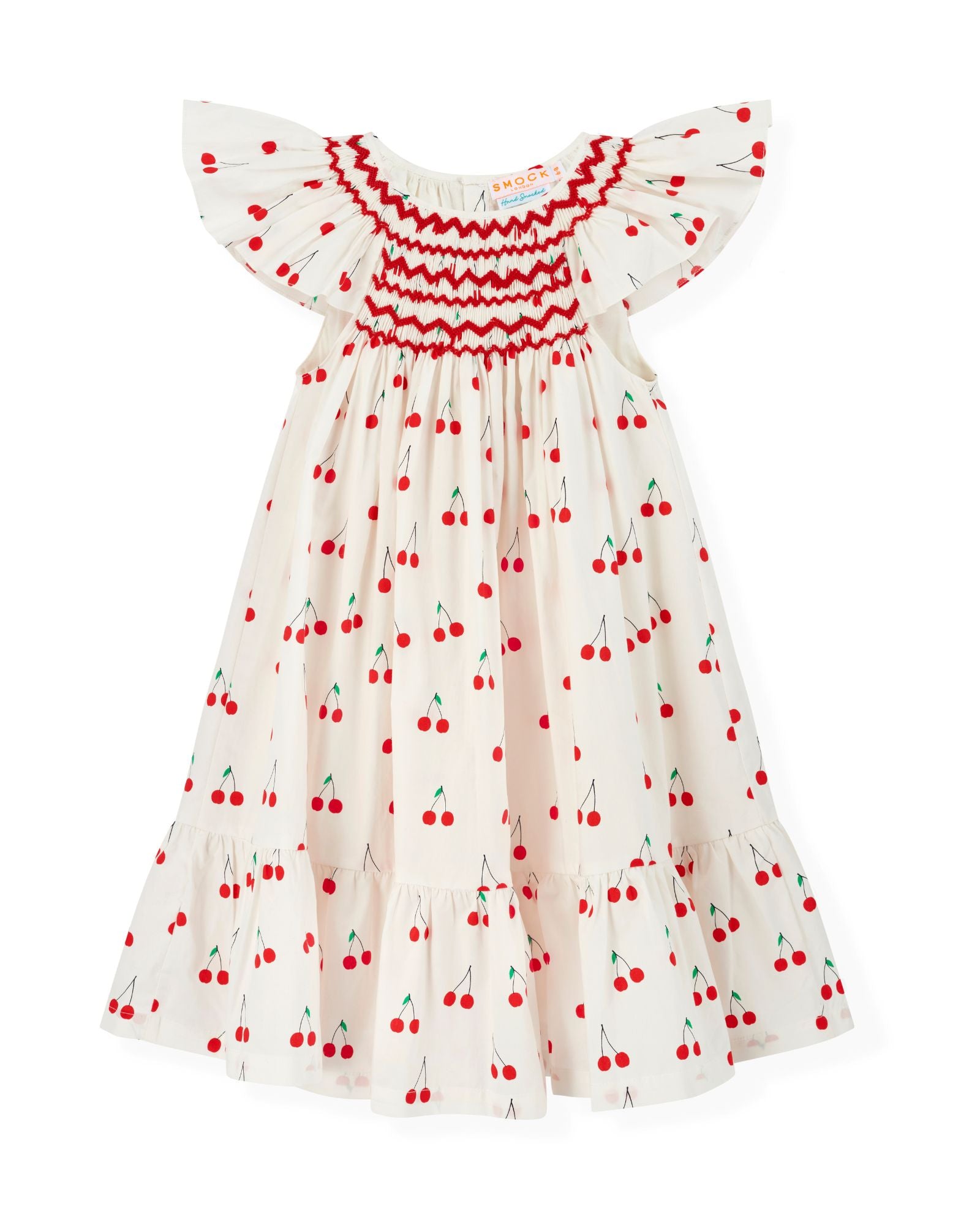 Indira Gandhi Flutter Dress Mon Cherry Cotton with a La Mode Hand Smocking