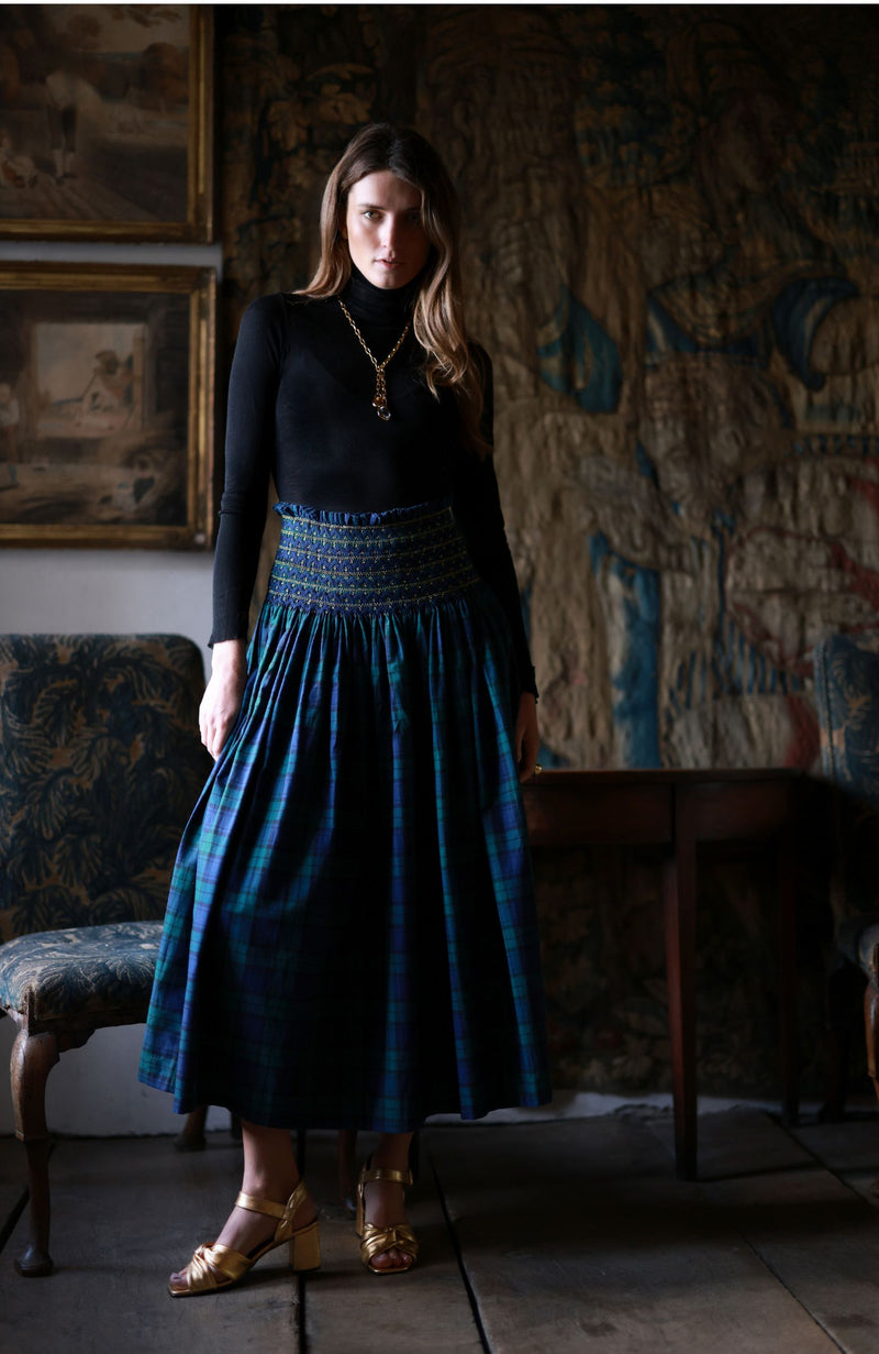 Sullivan Women's Skirt Black Watch Tartan with Royal Navy Hand Smocking