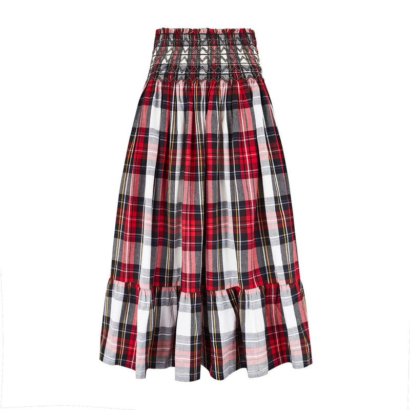 Sullivan Women's Skirt Royal Tartan with Black Gold Hand Smocking