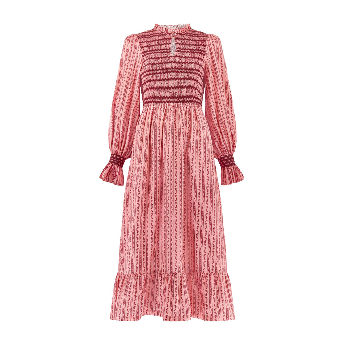 S/M Emmeline Pankhurst Women's Dress Mulberry Trellis with Diamonds and Rubies Hand Smocking