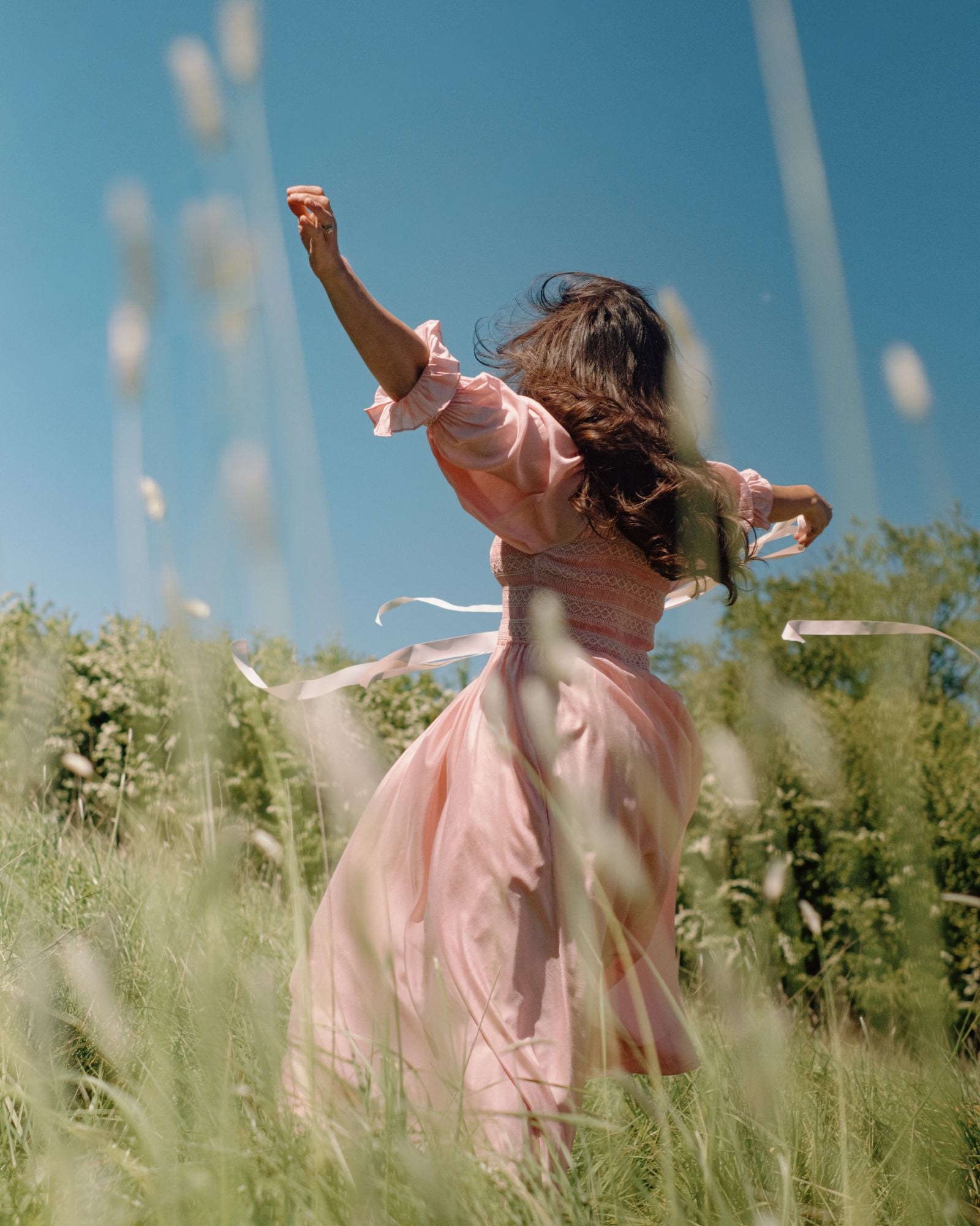 My Mulberry House x Smock London Liesl Dress Peony Pink Silk Cotton with Ivory Hand Smocking
