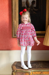 Jane Austen Romper With Crimson Hand Smocking made with Liberty Wiltshire Fabric