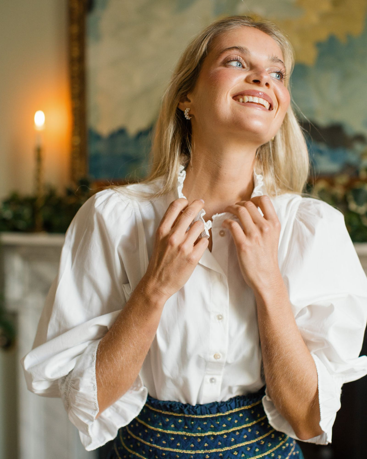Shelley Blouse White Cotton with Ivory Hand Smocking