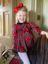 Margaret Thatcher Romper Red Royal Stewart with Nutcracker Hand Smocking