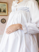 Mother Teresa Women's Nursing & Maternity Dress Long Sleeves with Mermaid Tail Forget Me Not Hand Smocking