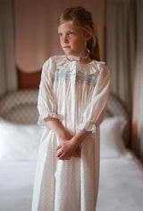 Nightingale Girl's Dress Forget Me Not Plumetti with Delphinium Hand Smocking