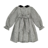 Margaret Thatcher Dress Silver Stitches Linen with Onyx Sparkle Hand Smocking