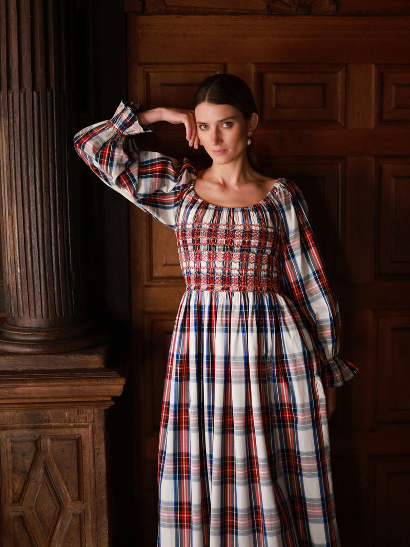 Amelia Earhart Dress Britannia Check with Winter Berry Hand Smocking