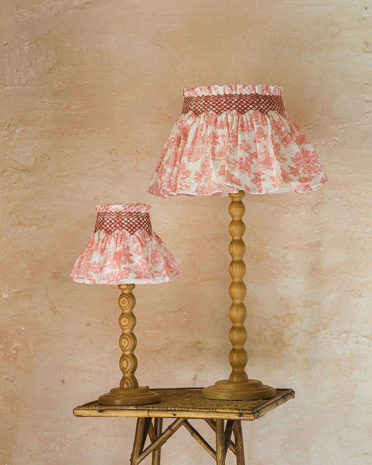 Edit58 x Smock London Elsie Lampshade Terracotta Toile with Cassis Hand Smocking