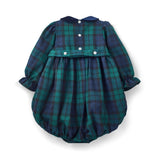 Margaret Thatcher Romper Black Watch Tartan with Golden Glimmer Hand Smocking