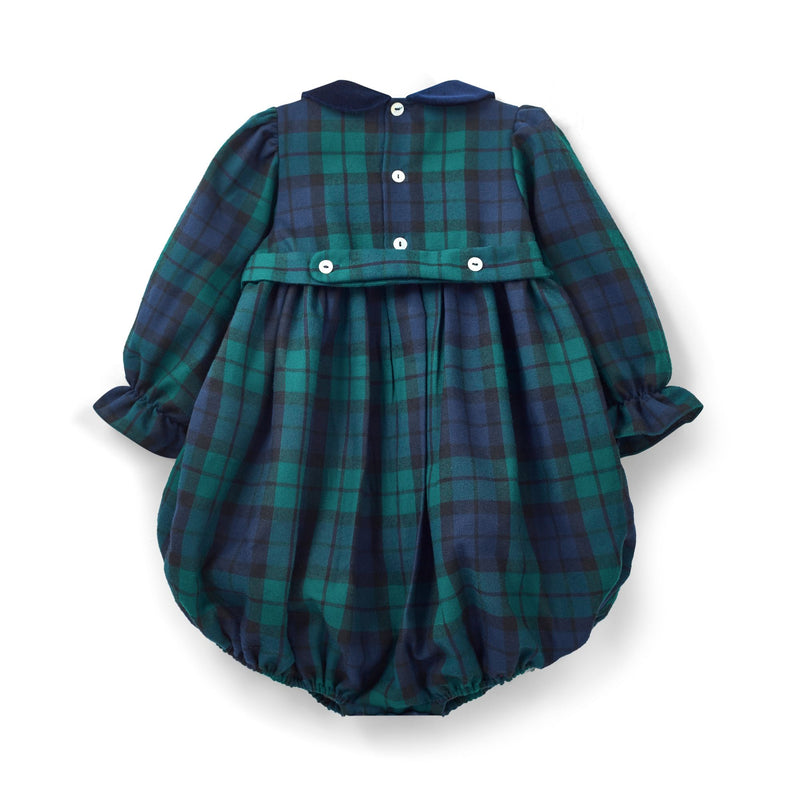 Margaret Thatcher Romper Black Watch Tartan with Golden Glimmer Hand Smocking