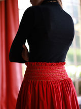 Sullivan Women's Skirt Crimson Needlecord with Gold Coin Hand Smocking