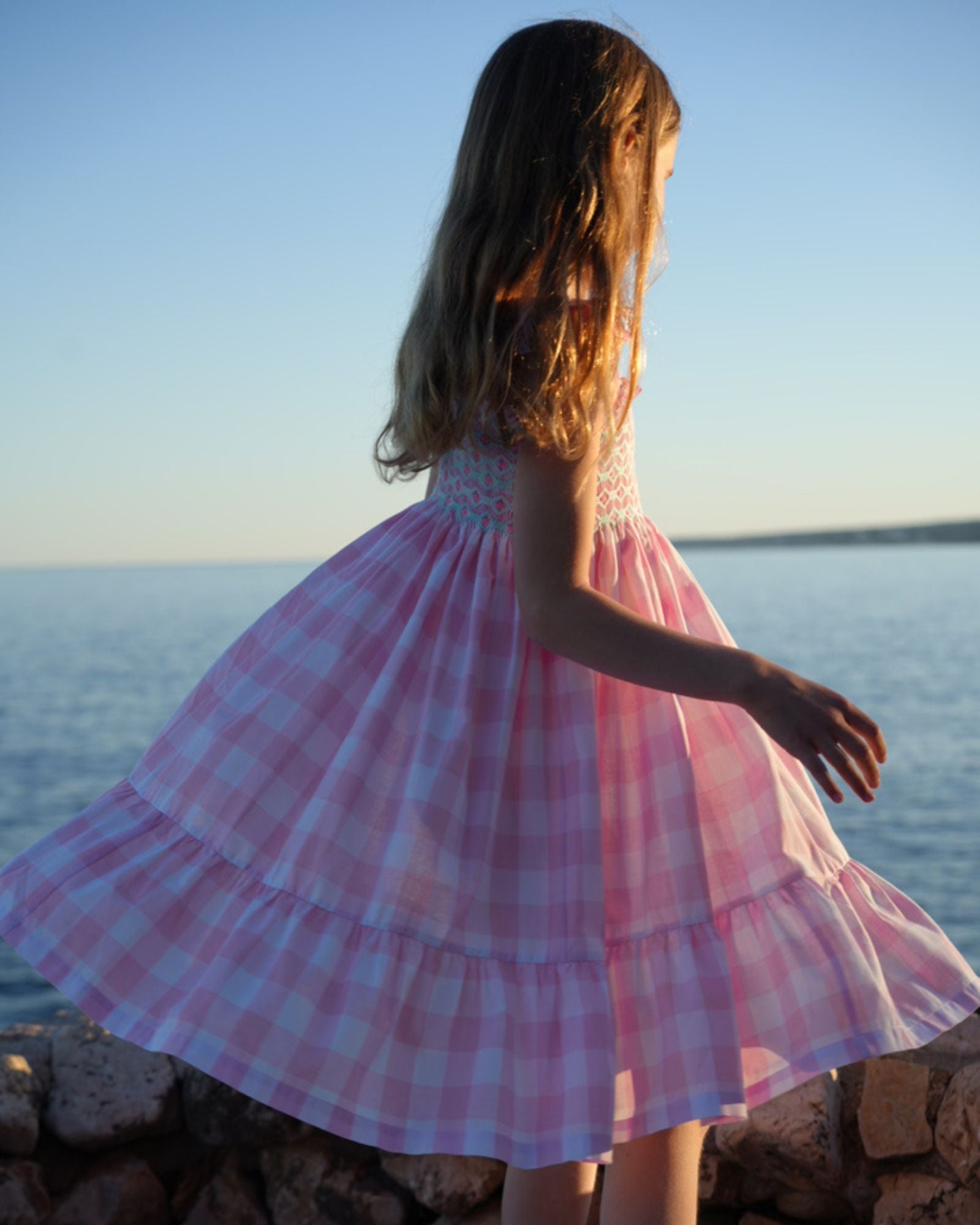 Rachel Carson Girls Dress Candy Floss Gingham with Spearmint Hand Smocking